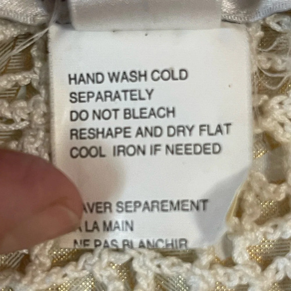 BALLINGER GOLD Vtg Handmade Ivory cotton Crochet 42”x60”Triangle Shawl wrap - Picture 7 of 9